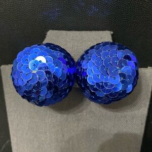 Vintage Blue sequins Button clip on earrings